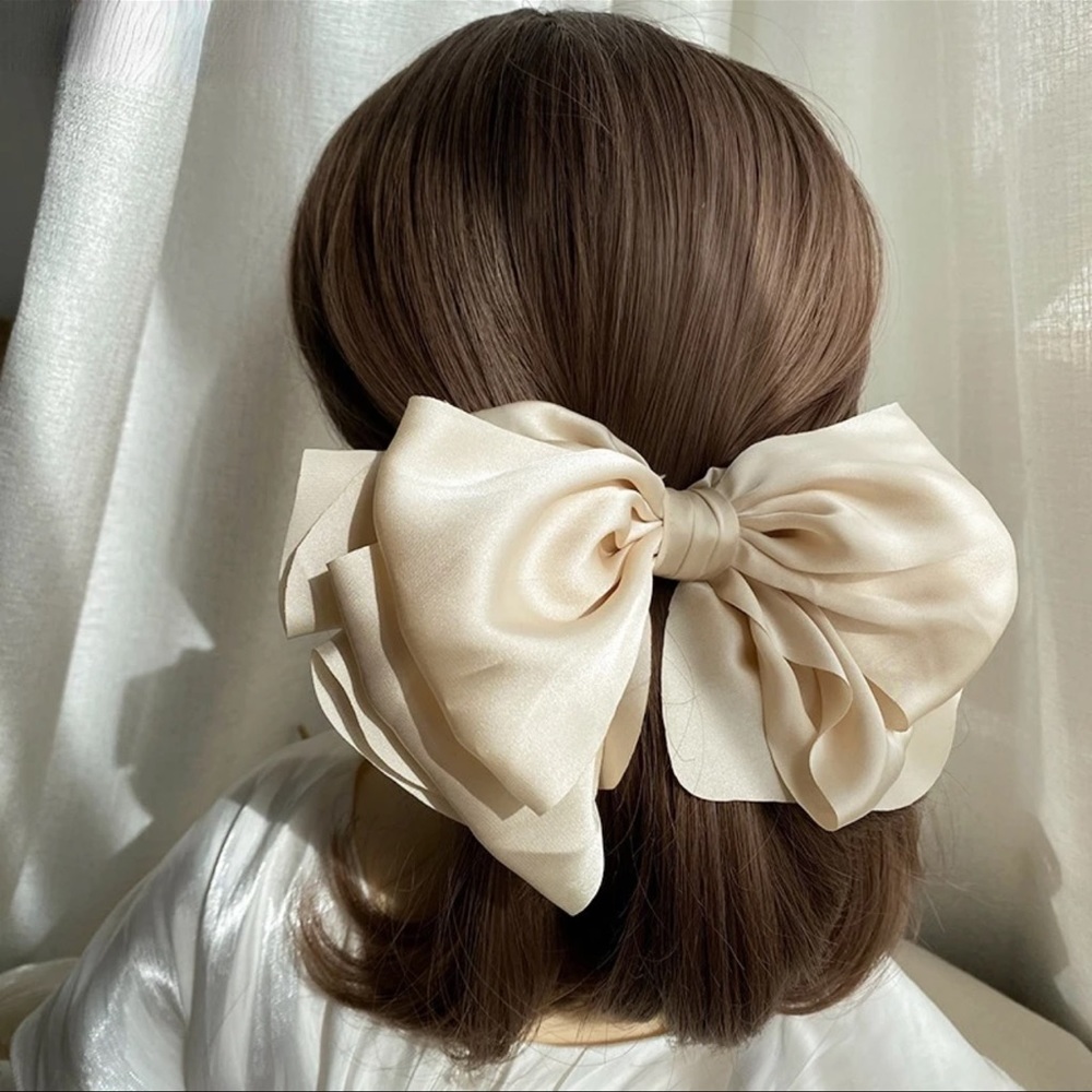 Satin Beige Elegant Two-Layer Hair Clip Bow